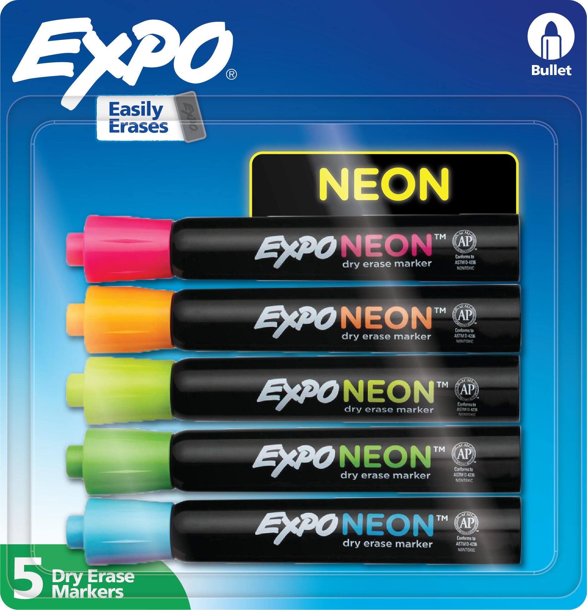EXPO Dry Erase Markers, Bullet, Neon, Set of 5 2154393